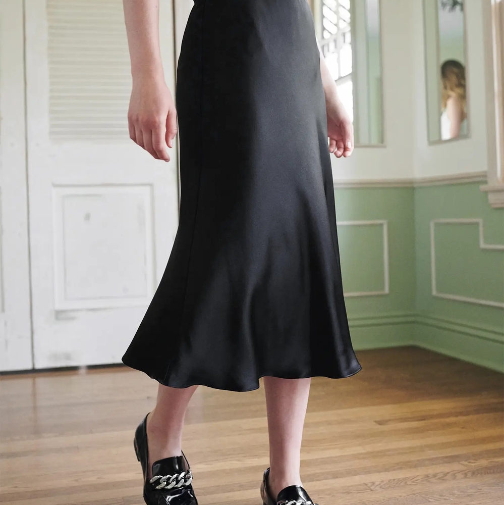 Quince Black Slip Midi Skirt for Cocktail Events